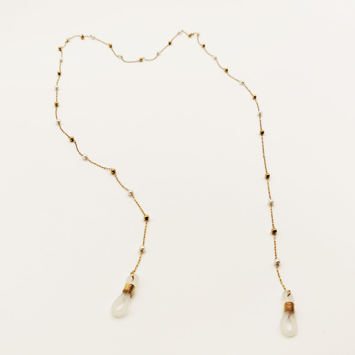 Chaîne de Lunettes Perles Dorées et Blanches
