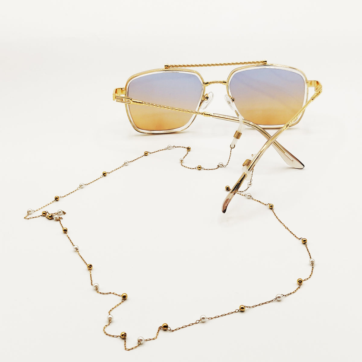 Chaîne de Lunettes Perles Dorées et Blanches
