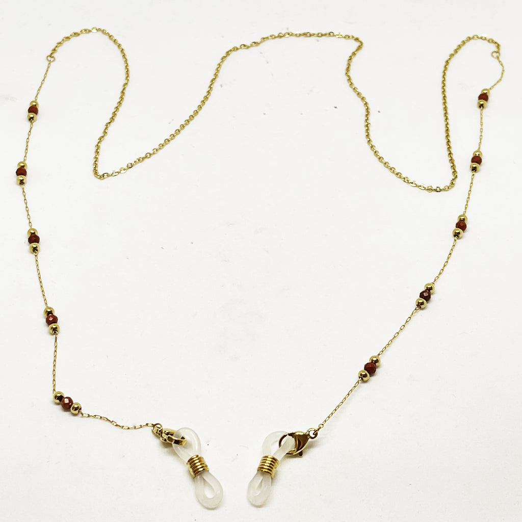 Chaîne de Lunettes Perles Dorées et Rouges