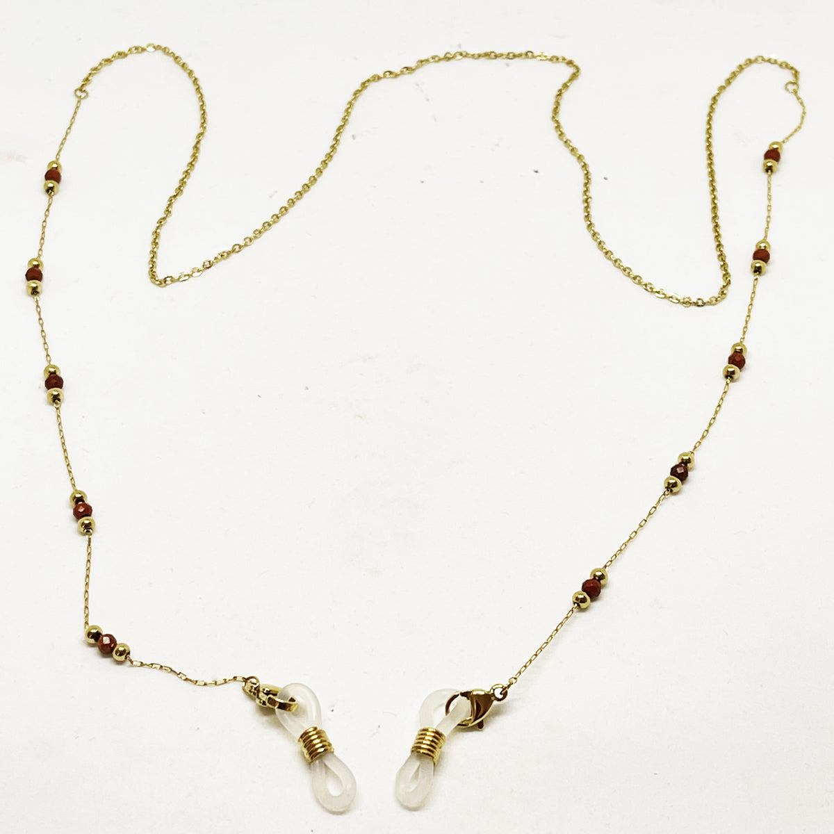 Chaîne de Lunettes Perles Dorées et Rouges