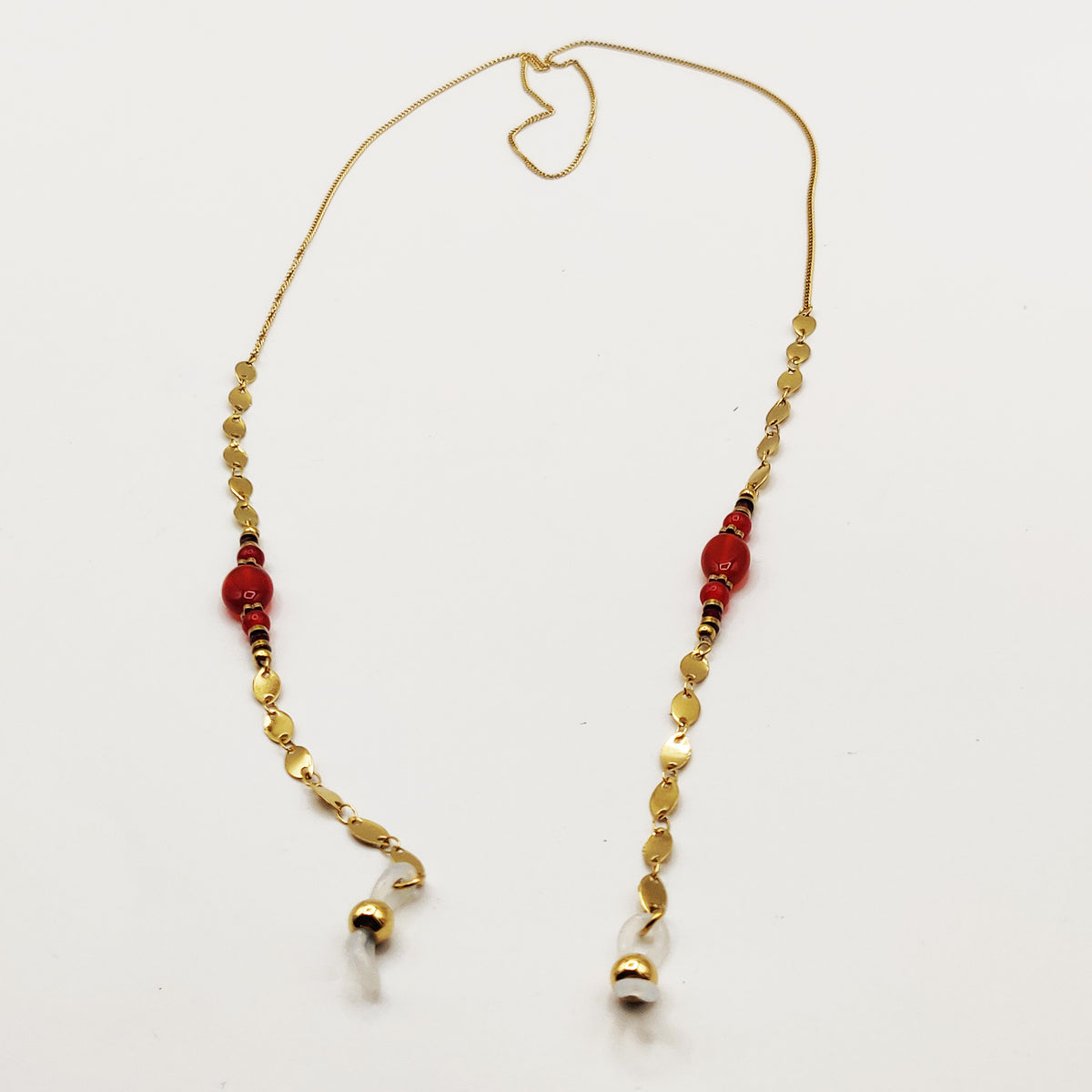 Chaîne de Lunettes Perles Rouges et Dorées