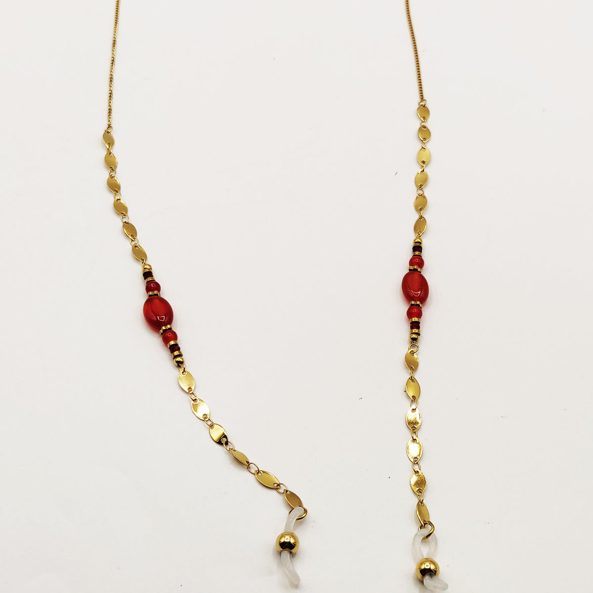 Chaîne de Lunettes Perles Rouges et Dorées