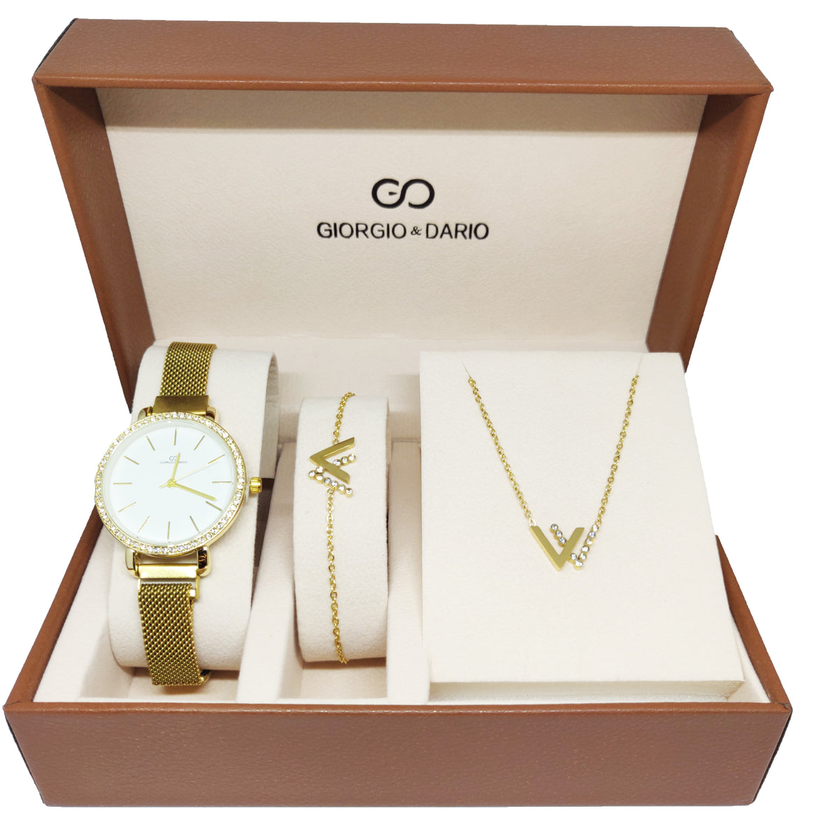 Coffret Montre Giorgio & Dario 6211 avec Collier et Bracelet Double V