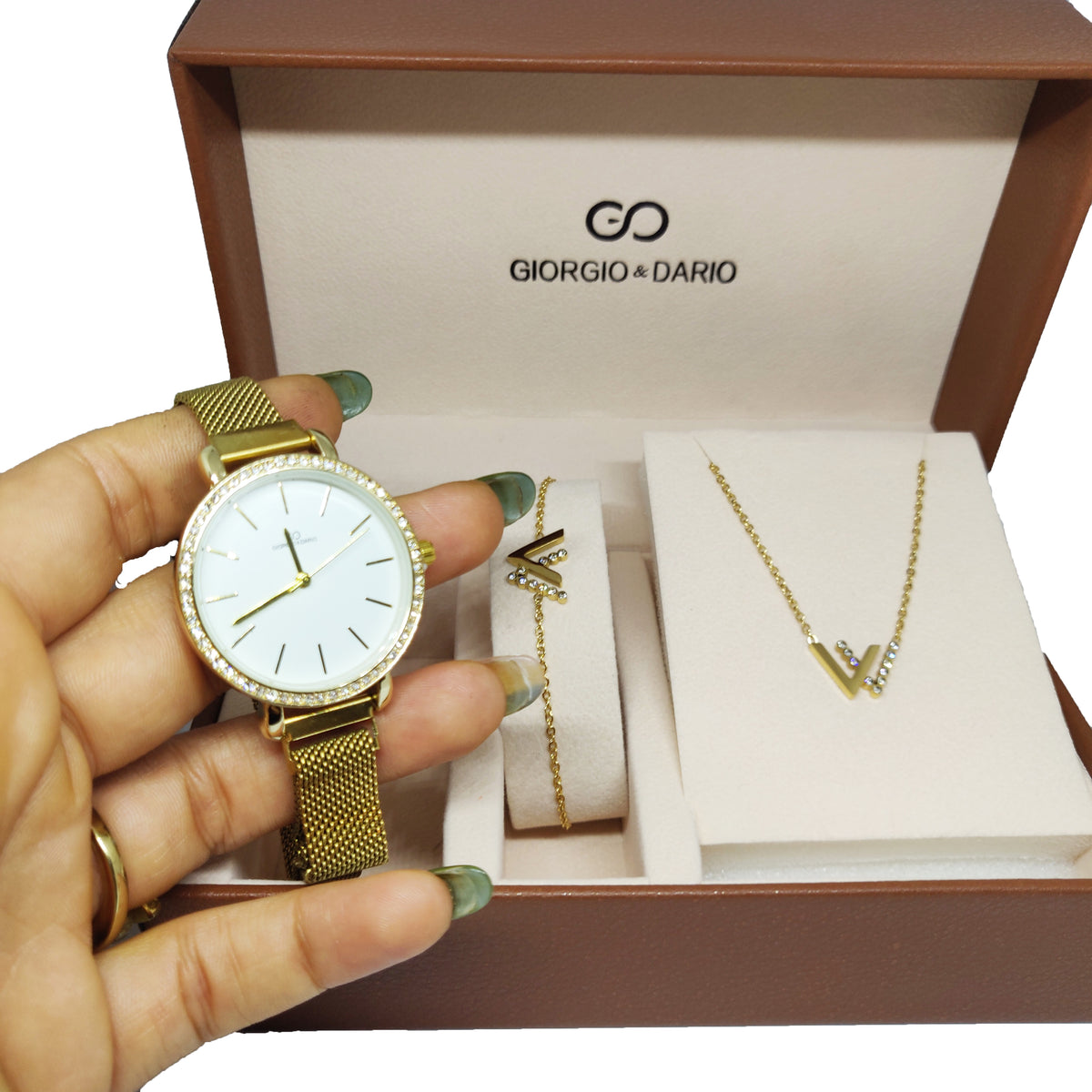 Coffret Montre Giorgio & Dario 6211 avec Collier et Bracelet Double V