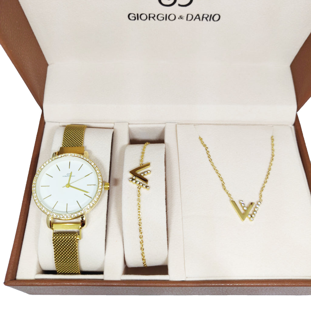 Coffret Montre Giorgio & Dario 6211 avec Collier et Bracelet Double V