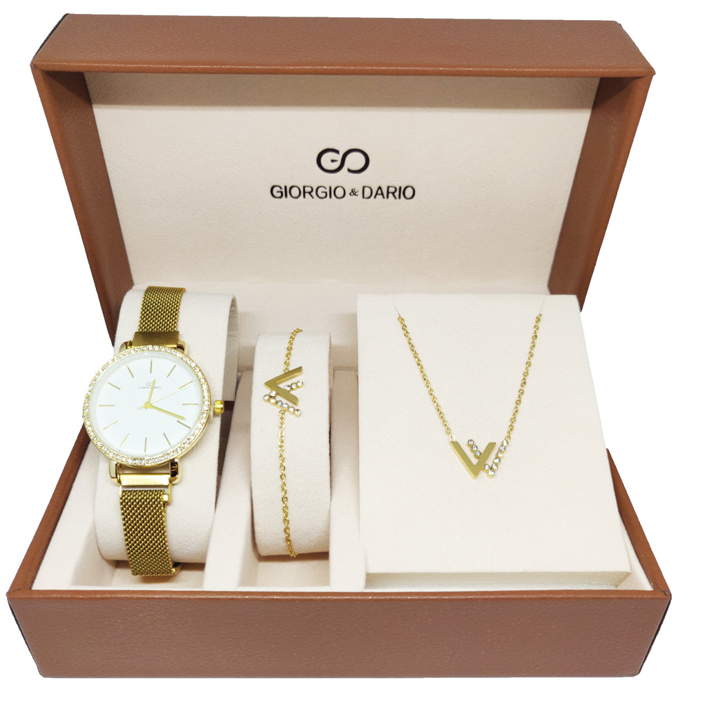 Coffret Montre Giorgio & Dario 6211 avec Collier et Bracelet Double V