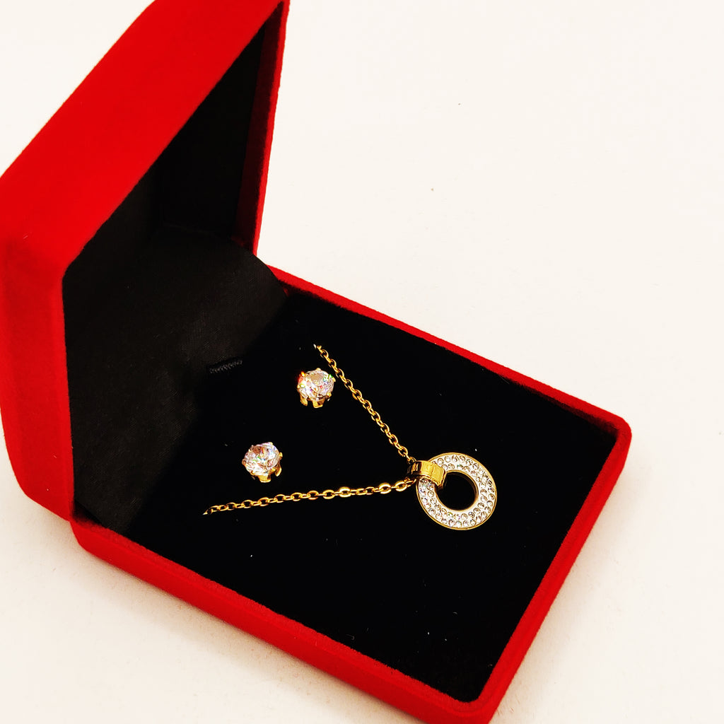 Coffret Collier et Boucles d'oreilles Cercle Cristaux