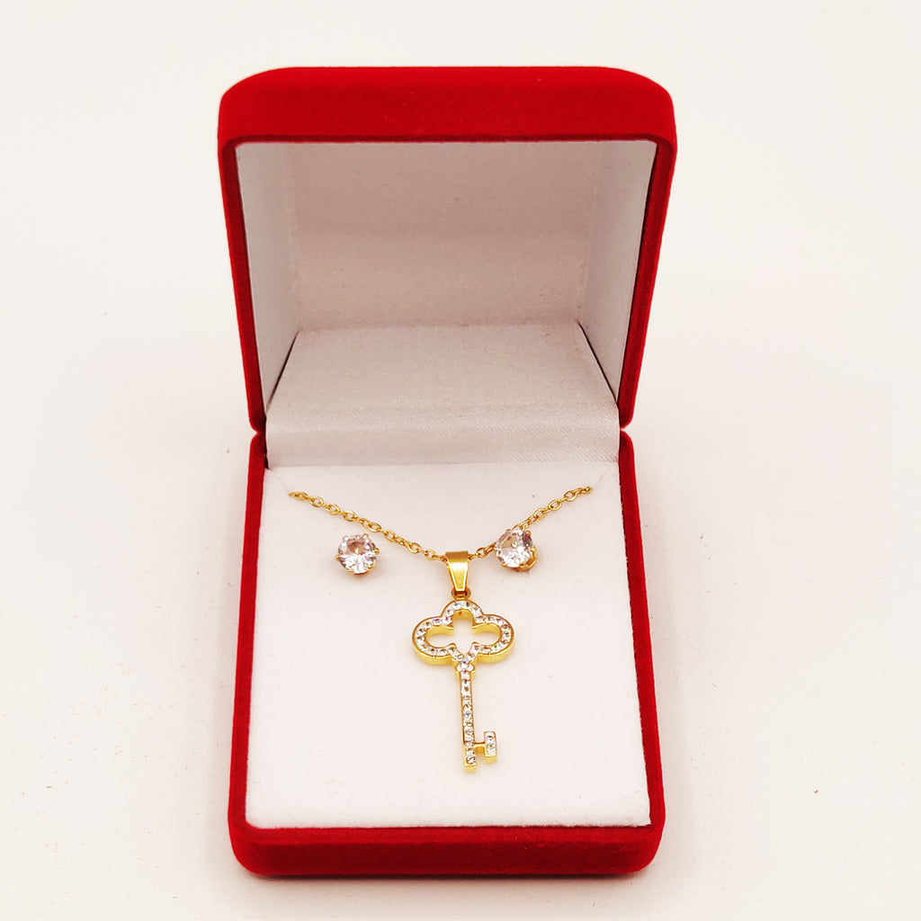 Coffret Collier et Boucles d'oreilles Clé Cristaux