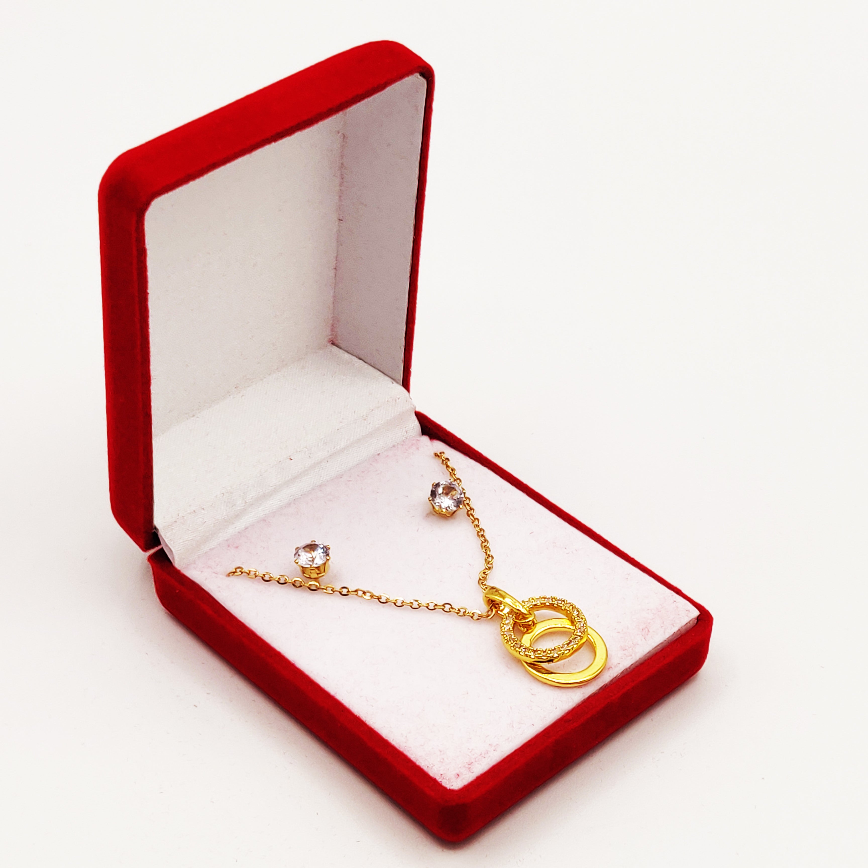 Coffret Collier et Boucles d'oreilles Double Cercles Cristaux