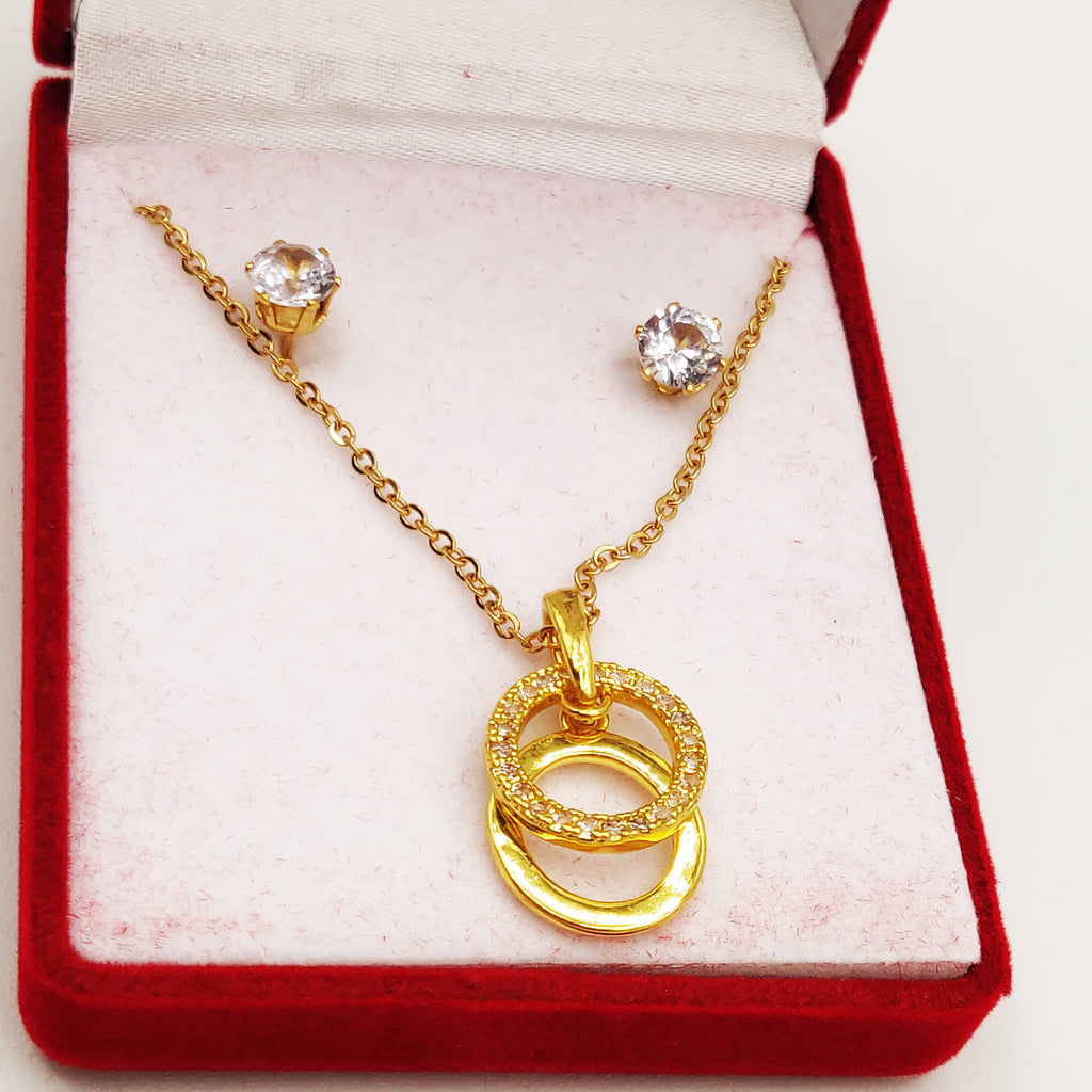 Coffret Collier et Boucles d'oreilles Double Cercles Cristaux
