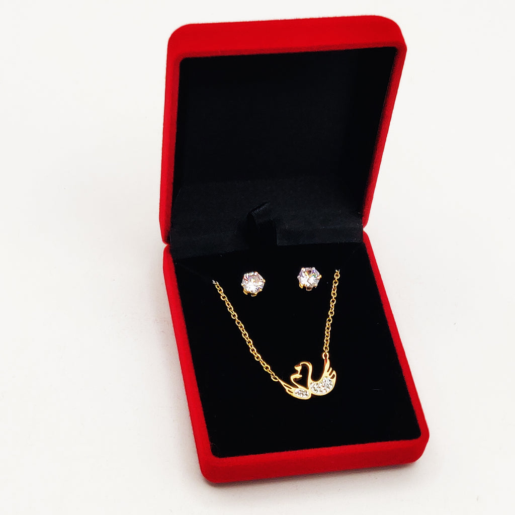 Coffret Collier et Boucles d'oreilles Double Cygnes Luxe