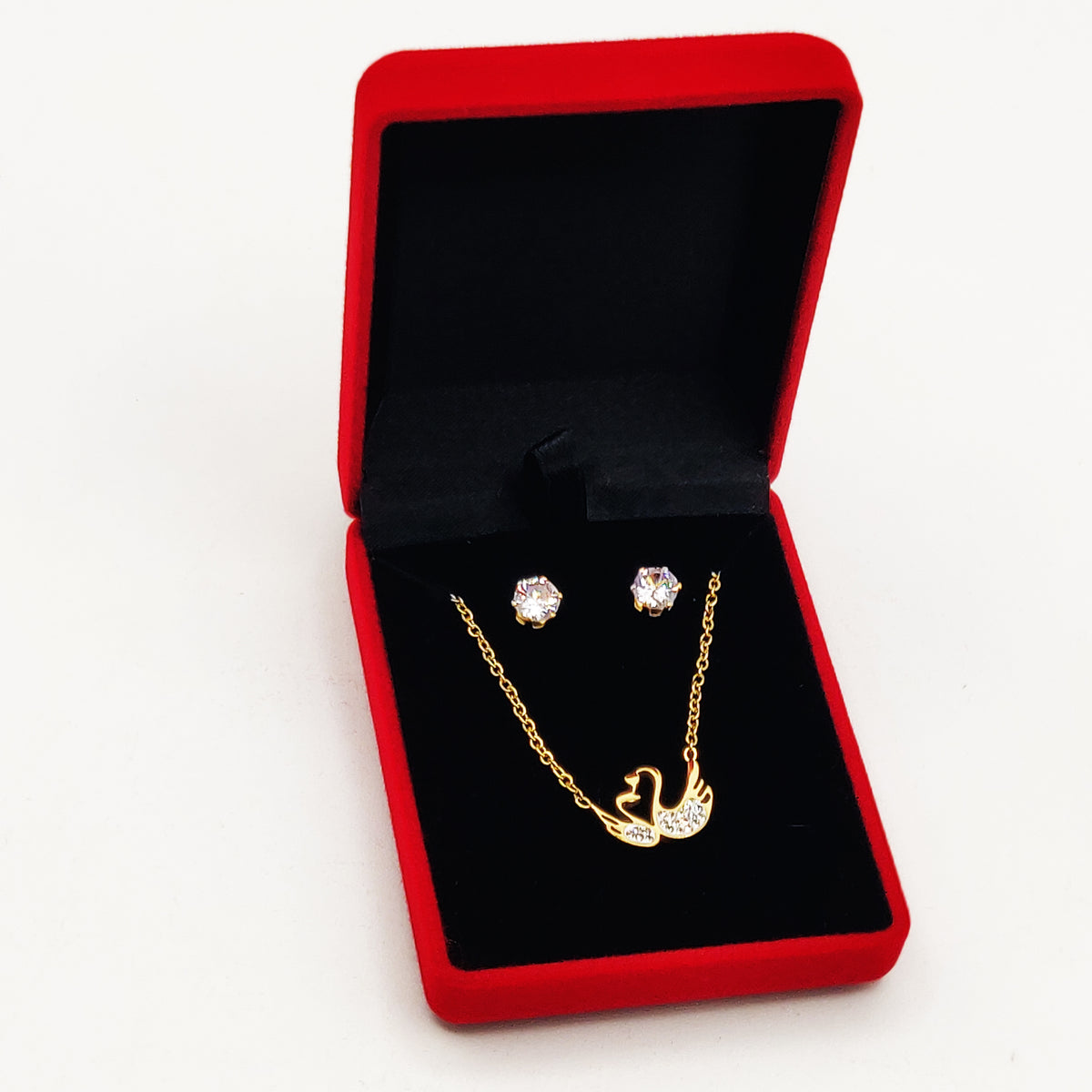 Coffret Collier et Boucles d'oreilles Double Cygnes Luxe