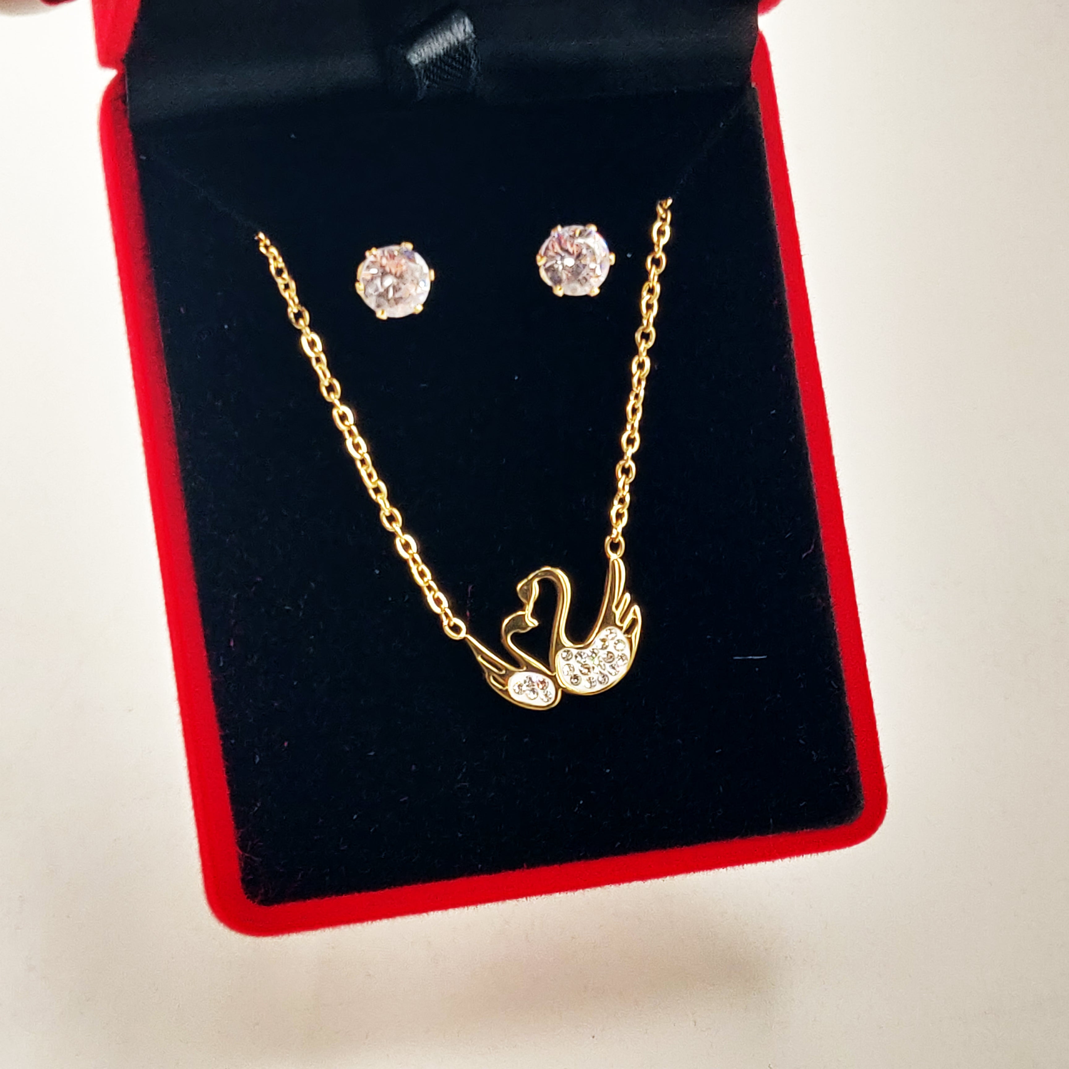 Coffret Collier et Boucles d'oreilles Double Cygnes Luxe