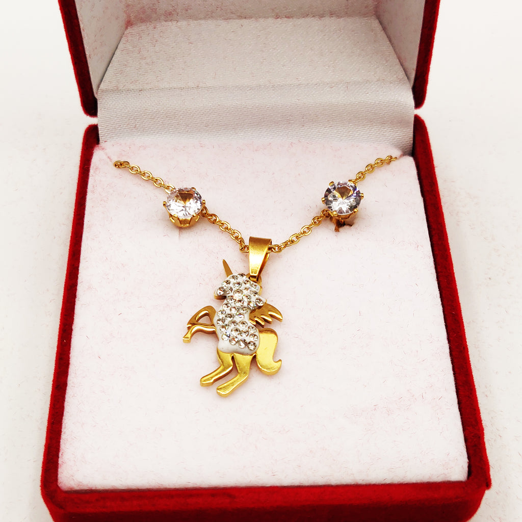 Coffret Collier et Boucles d'oreilles Licorne Cristaux