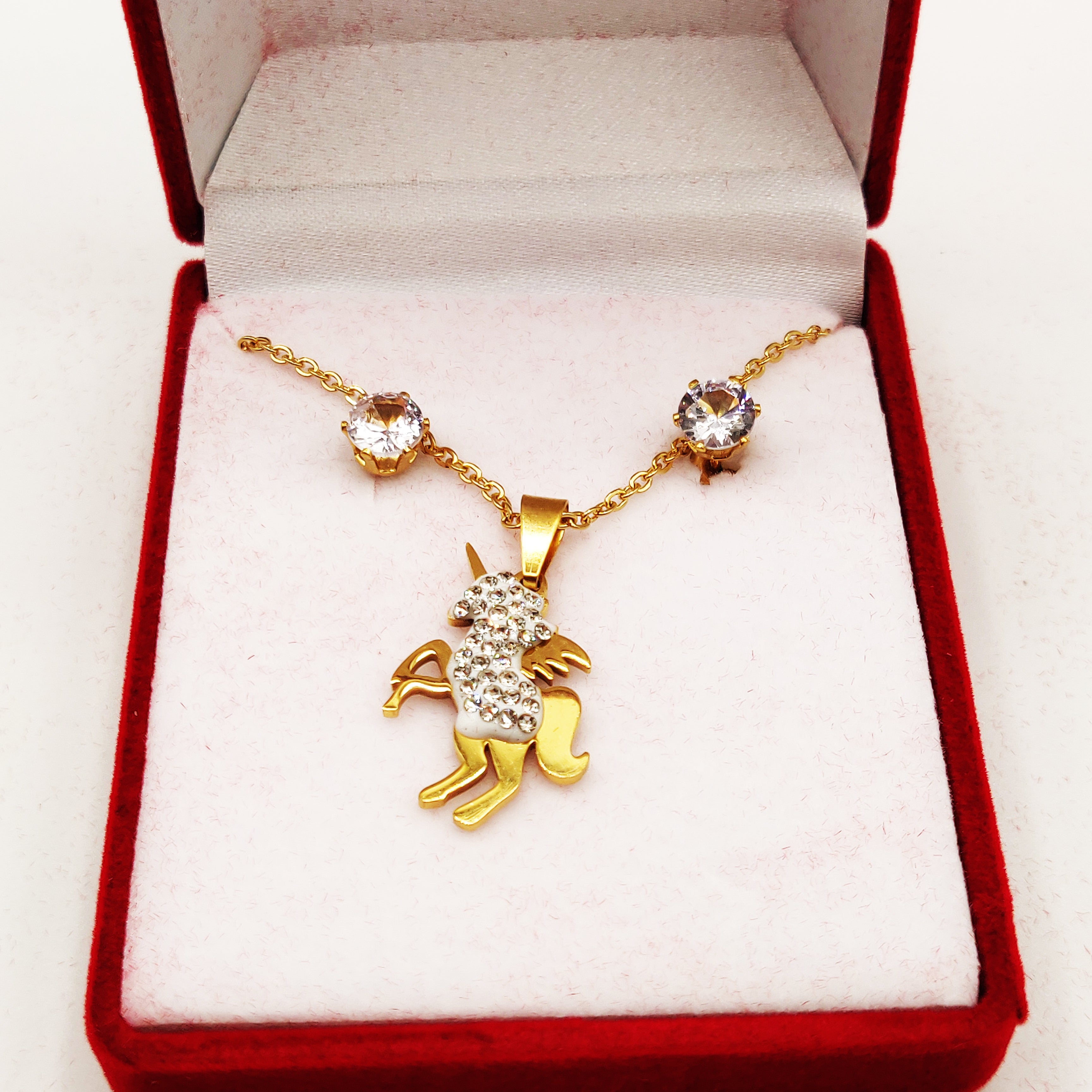 Coffret Collier et Boucles d'oreilles Licorne Cristaux