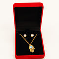 Coffret Collier et Boucles d'oreilles Main de Fatma Oeil Bleu