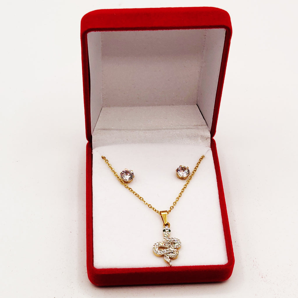 Coffret Collier et Boucles d'oreilles Serpent Cristaux