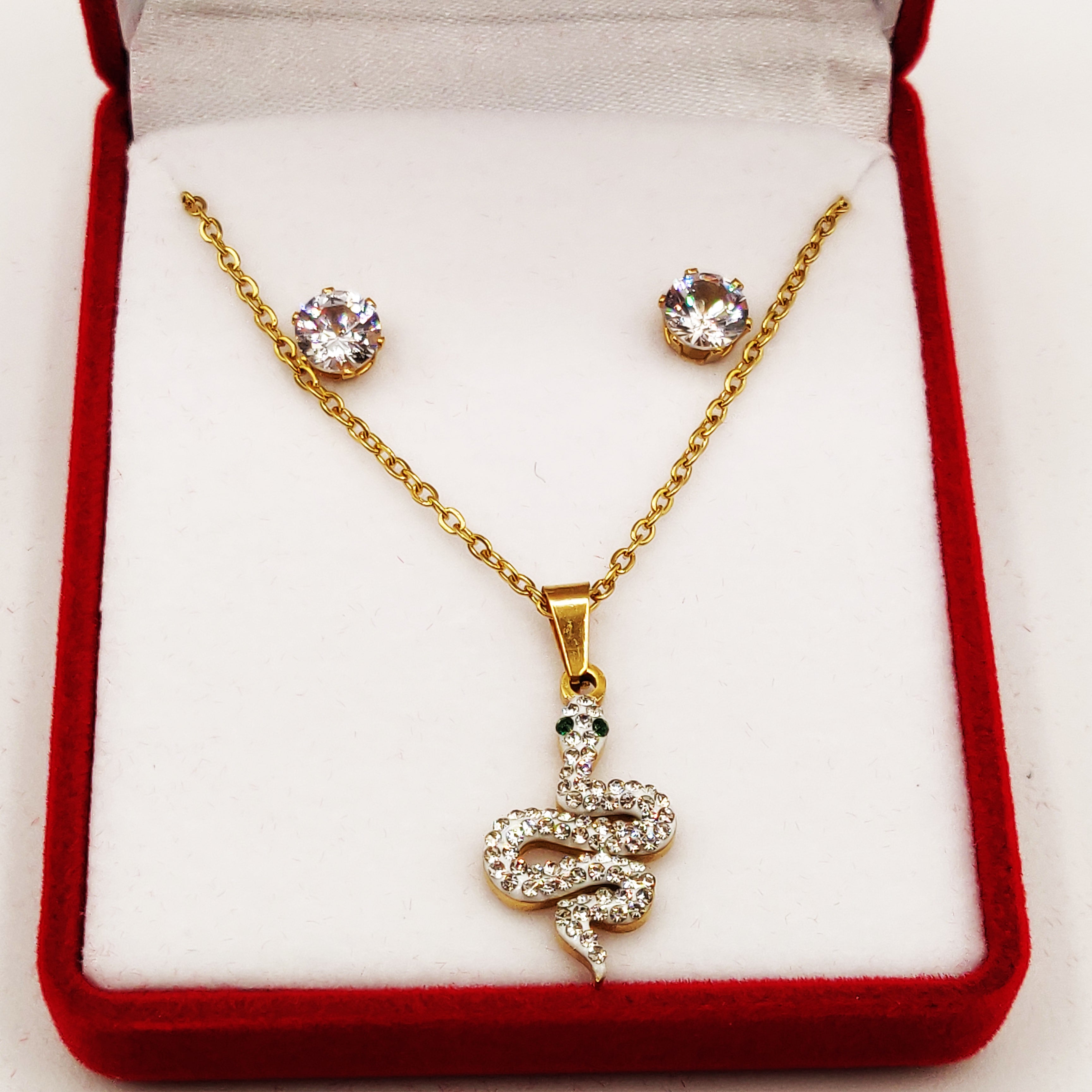 Coffret Collier et Boucles d'oreilles Serpent Cristaux