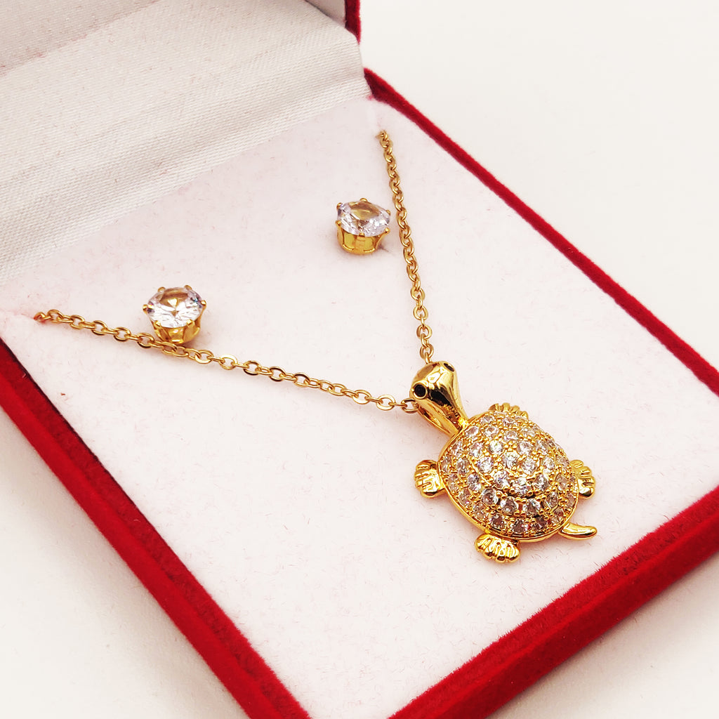 Coffret Collier et Boucles d'oreilles Tortue Cristaux