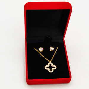 Coffret Collier et Boucles d'oreilles Trèfle Creux Cristaux