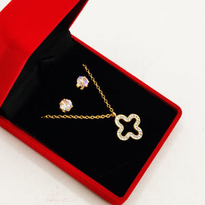 Coffret Collier et Boucles d'oreilles Trèfle Creux Cristaux