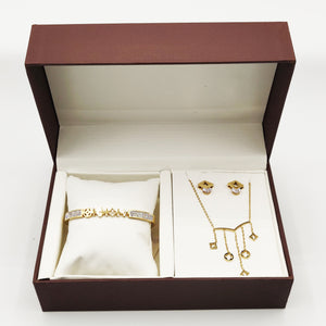 Coffret Collier, Bracelet et Boucles d'oreilles Trèfles et Étoiles Luxe