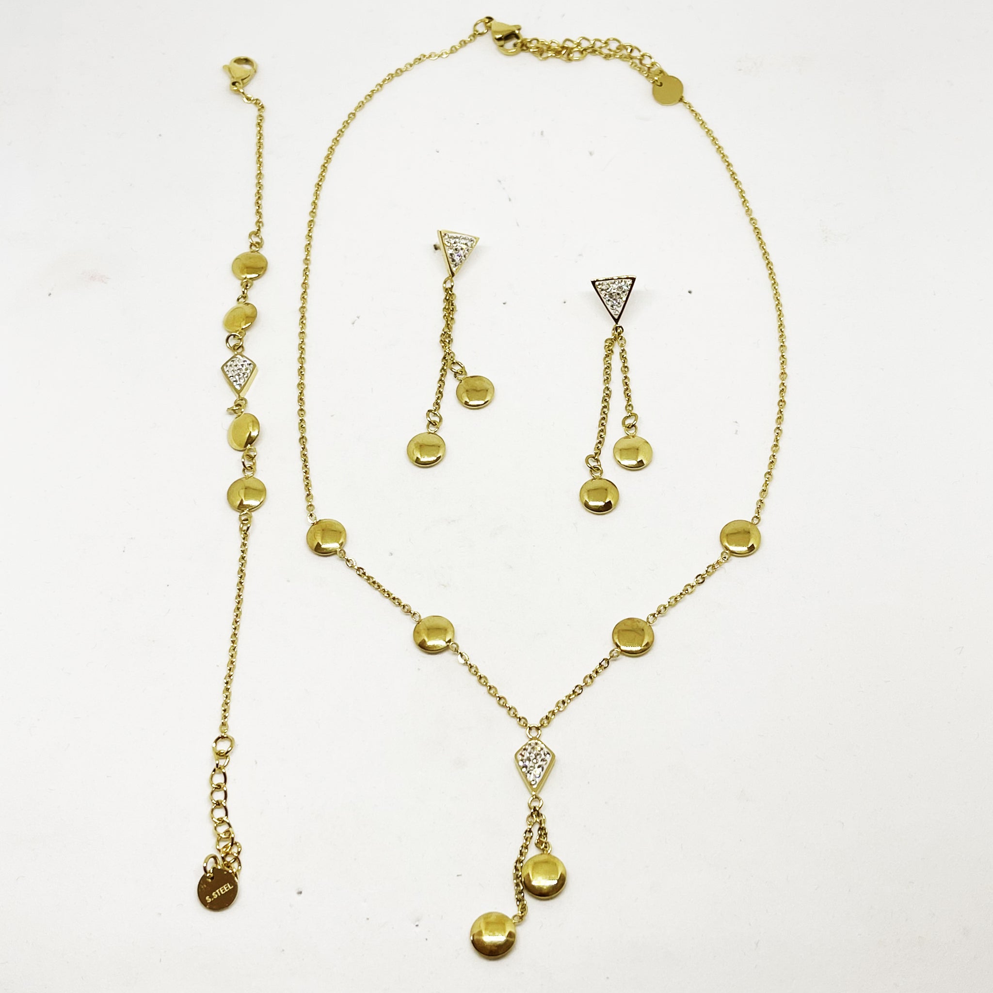 Coffret Ensemble Collier, Bracelet et Boucles d'oreilles Multi Cercles et Triangles