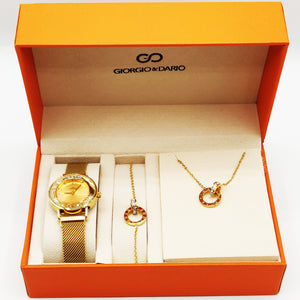 Coffret Montre Giorgio & Dario EU4408 Fond Doré avec Collier et Bracelet Cercle Romain
