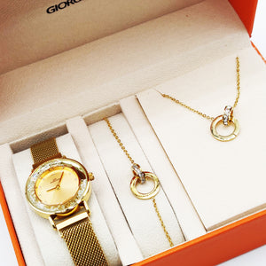 Coffret Montre Giorgio & Dario EU4408 Fond Doré avec Collier et Bracelet Cercle Romain