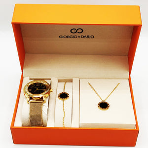 Coffret Montre Giorgio & Dario EU4435 Fond Noir avec Collier et Bracelet Romain Cercle Noir