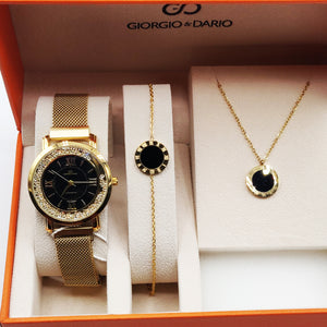 Coffret Montre Giorgio & Dario EU4435 Fond Noir avec Collier et Bracelet Romain Cercle Noir