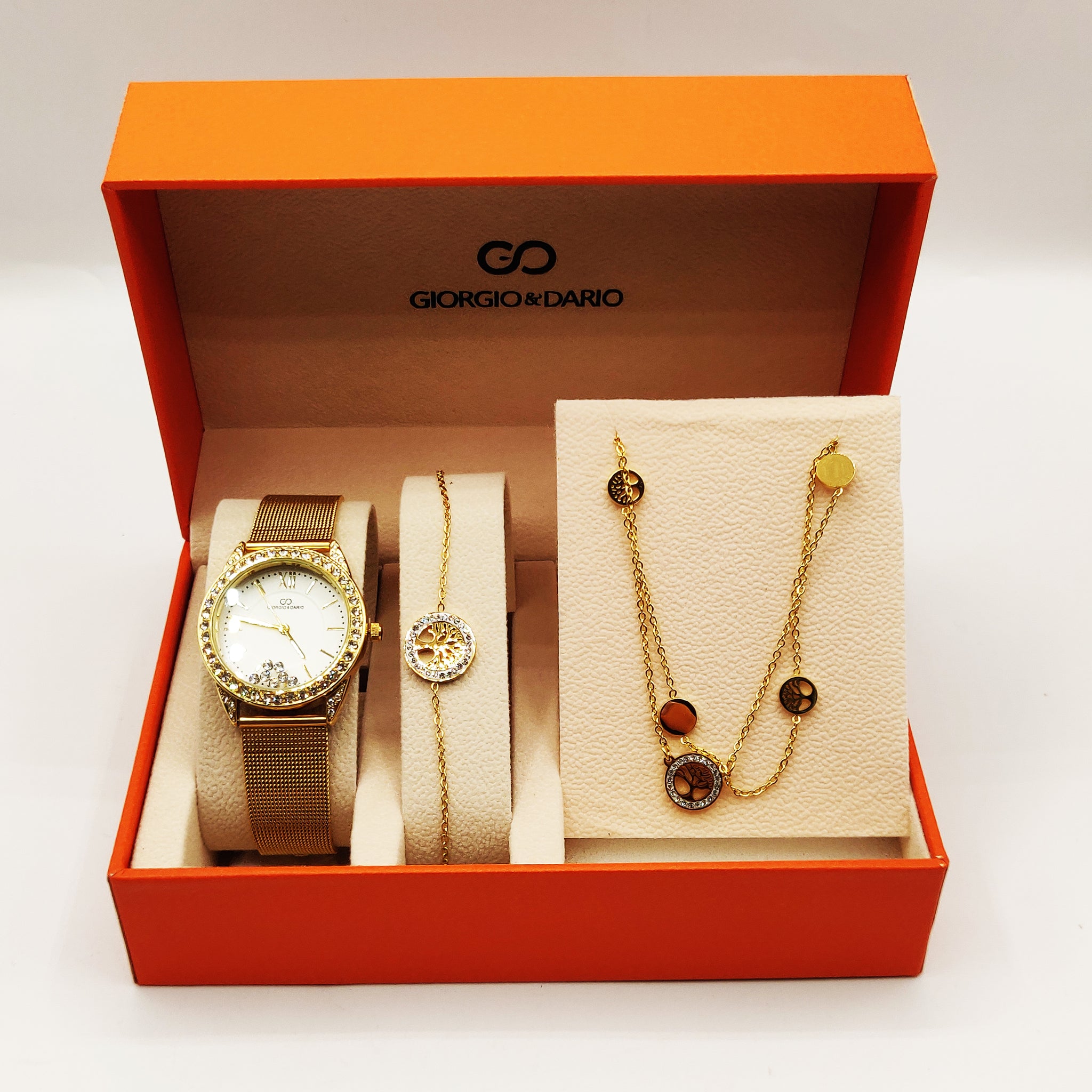 Coffret Montre Giorgio & Dario 3865 Fond Blanc avec Collier et Bracelet Eden Double
