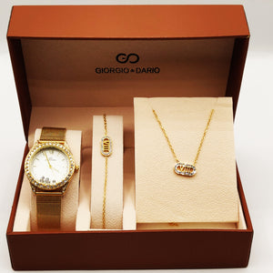Coffret Montre Giorgio & Dario 3865 Fond Blanc avec Collier et Bracelet Ovale Romain