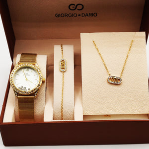 Coffret Montre Giorgio & Dario 3865 Fond Blanc avec Collier et Bracelet Ovale Romain