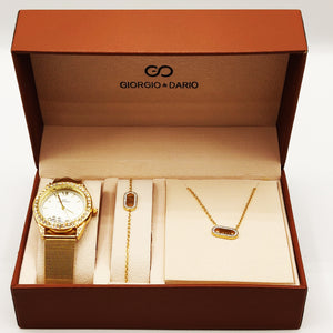 Coffret Montre Giorgio & Dario 3865 Fond Blanc avec Collier et Bracelet Ovale Romain
