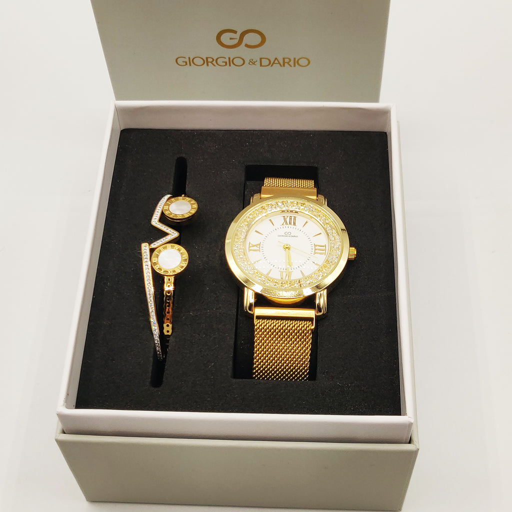 Coffret Montre Giorgio & Dario 4435 Fond Blanc avec Bracelet Rigide V Luxe