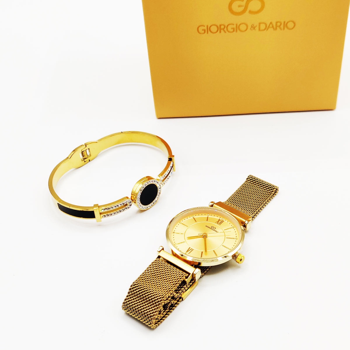 Coffret Montre Giorgio & Dario 4760 avec Bracelet Rigide Cercle Noir Cristaux