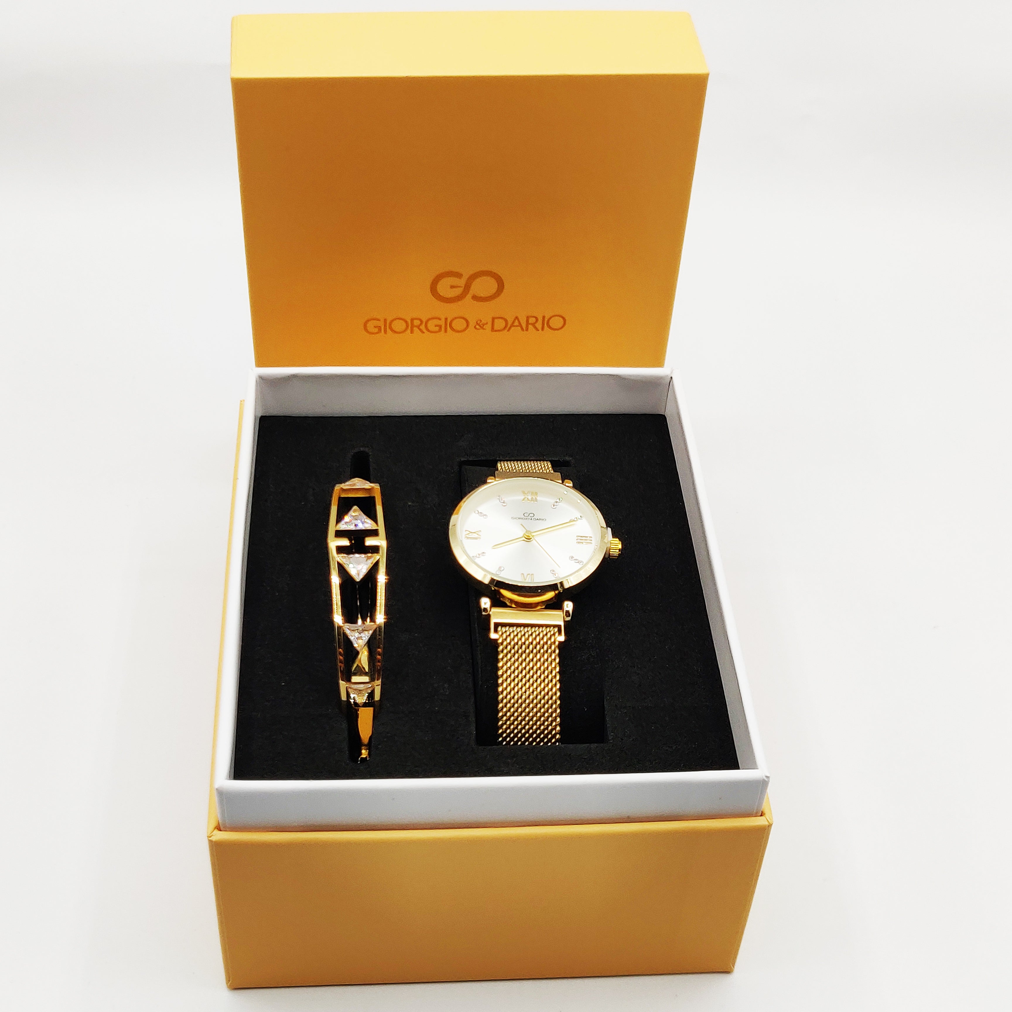 Coffret Montre Giorgio & Dario 5471 avec Bracelet Rigide Triangles Cristaux