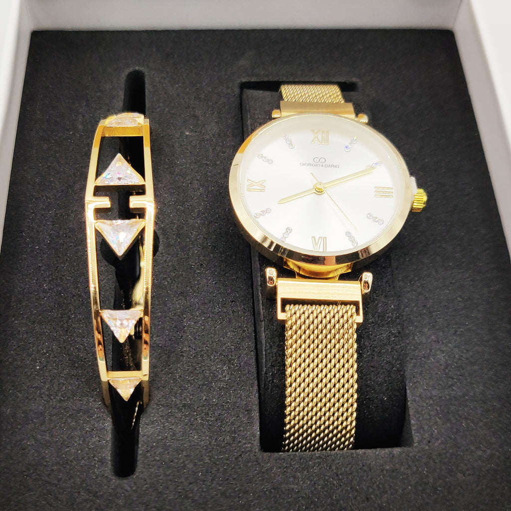 Coffret Montre Giorgio & Dario 5471 avec Bracelet Rigide Triangles Cristaux