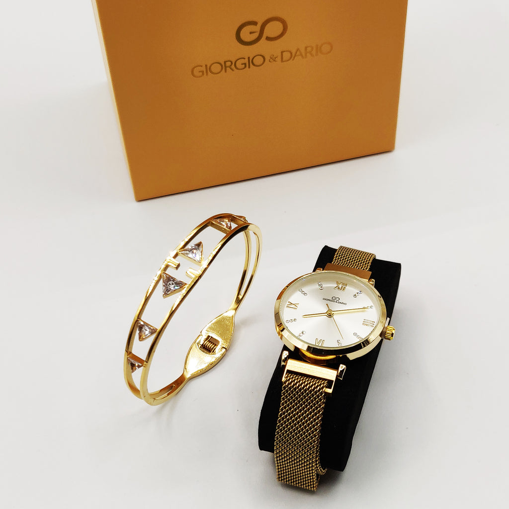 Coffret Montre Giorgio & Dario 5471 avec Bracelet Rigide Triangles Cristaux