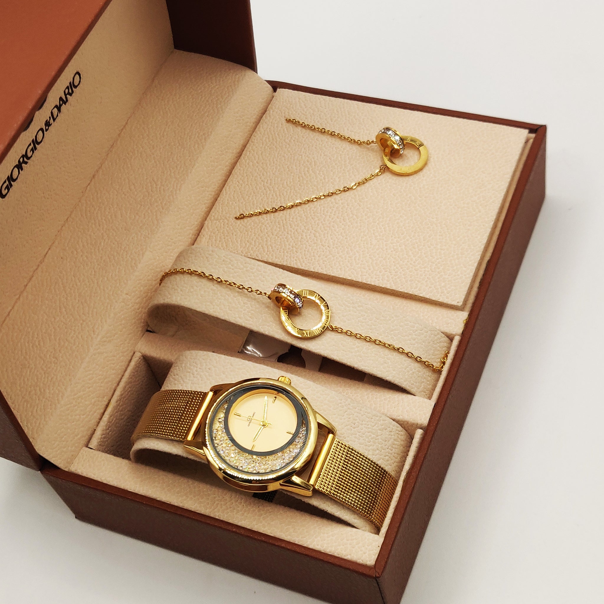 Coffret Montre Giorgio & Dario 5669 avec Collier et Bracelet Romain Cercle