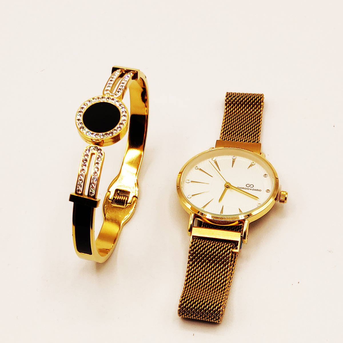 Coffret Montre Giorgio & Dario 6211 Fond Noir avec Bracelet Rigide Romain Ligne Cristaux
