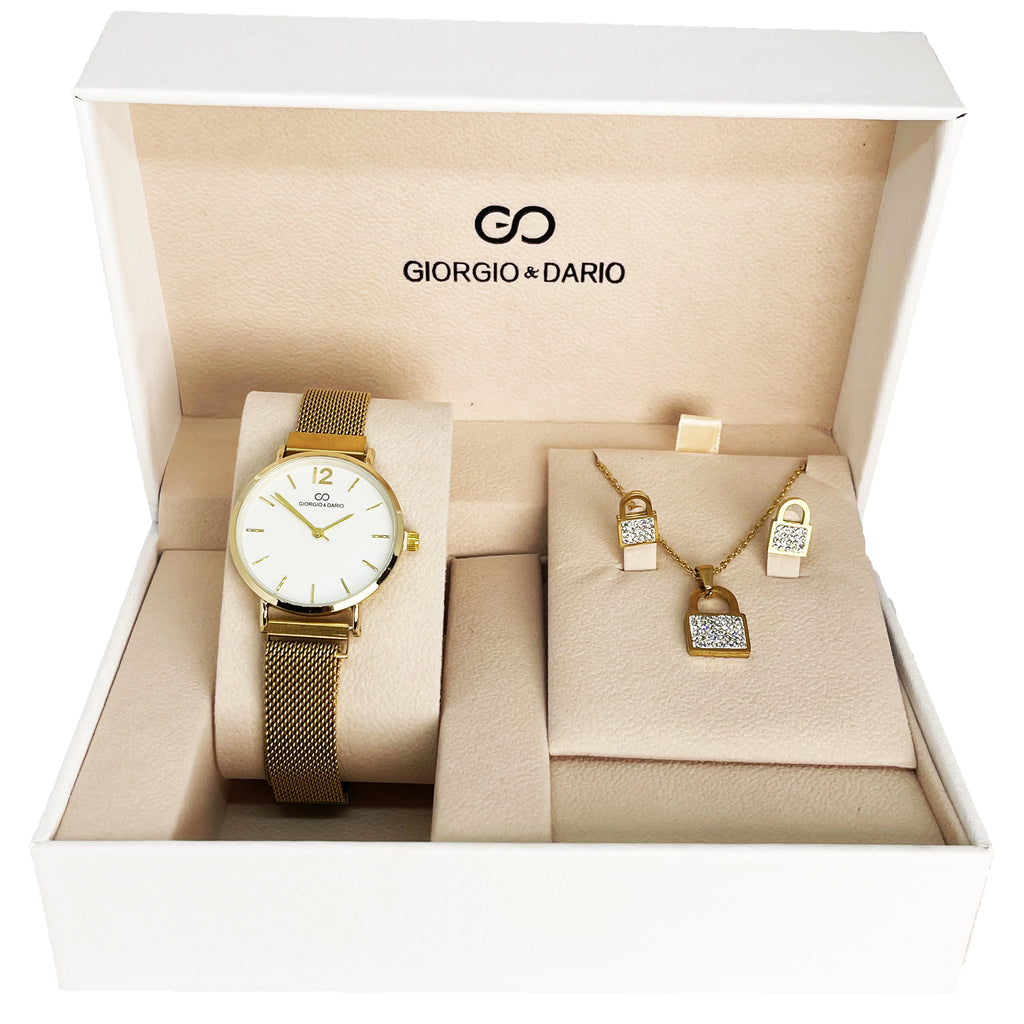Coffret Montre Giorgio & Dario 5691 avec Collier et Boucles d'oreilles Cadenas Cristaux