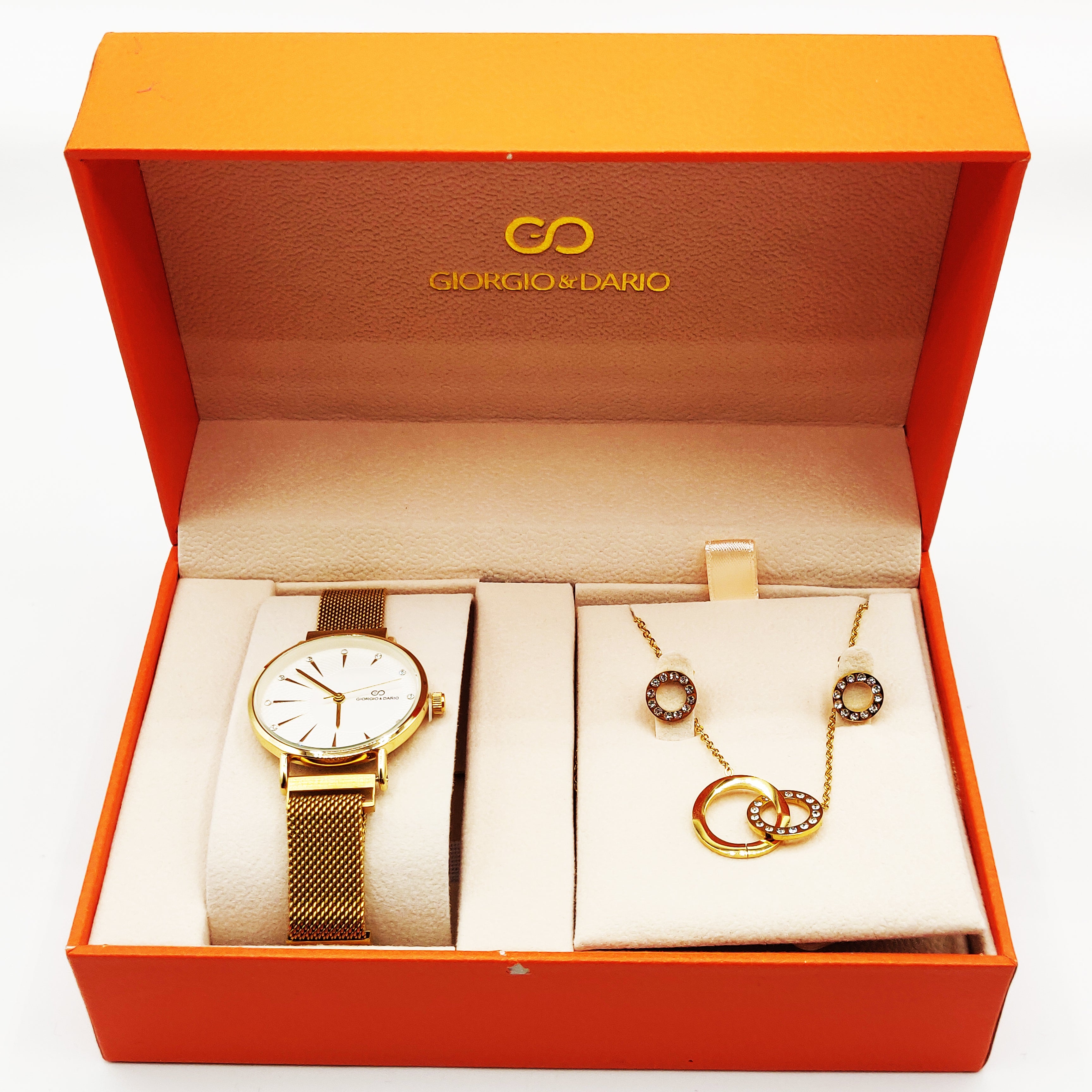 Coffret Montre Giorgio & Dario 5691 avec Collier et Boucles d'oreilles Cercles Cristaux