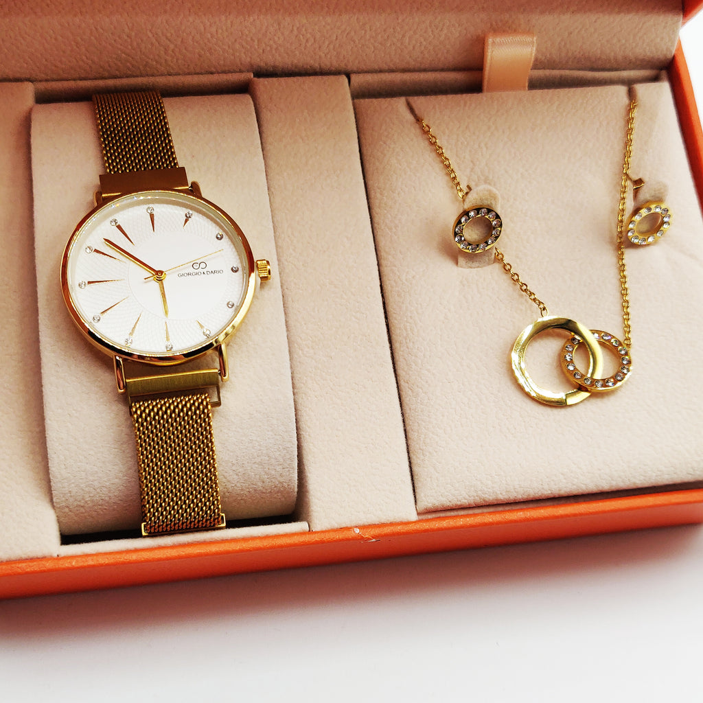 Coffret Montre Giorgio & Dario 5691 avec Collier et Boucles d'oreilles Cercles Cristaux