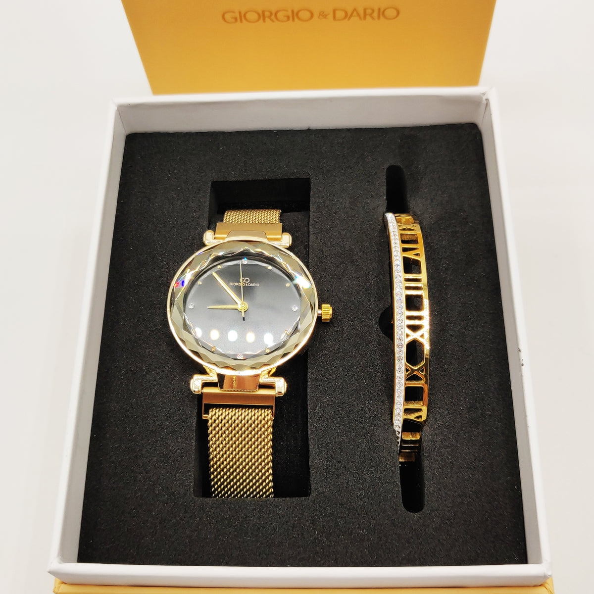 Coffret Montre Giorgio & Dario 6135 avec Bracelet Rigide Romain Cristaux