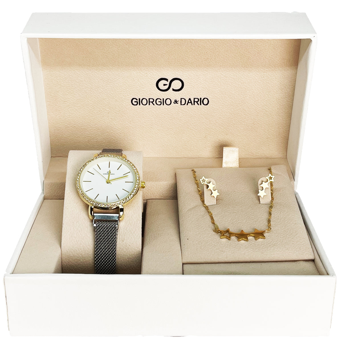 Coffret Montre Giorgio & Dario 6211 avec Collier et Boucles d'oreilles Étoiles