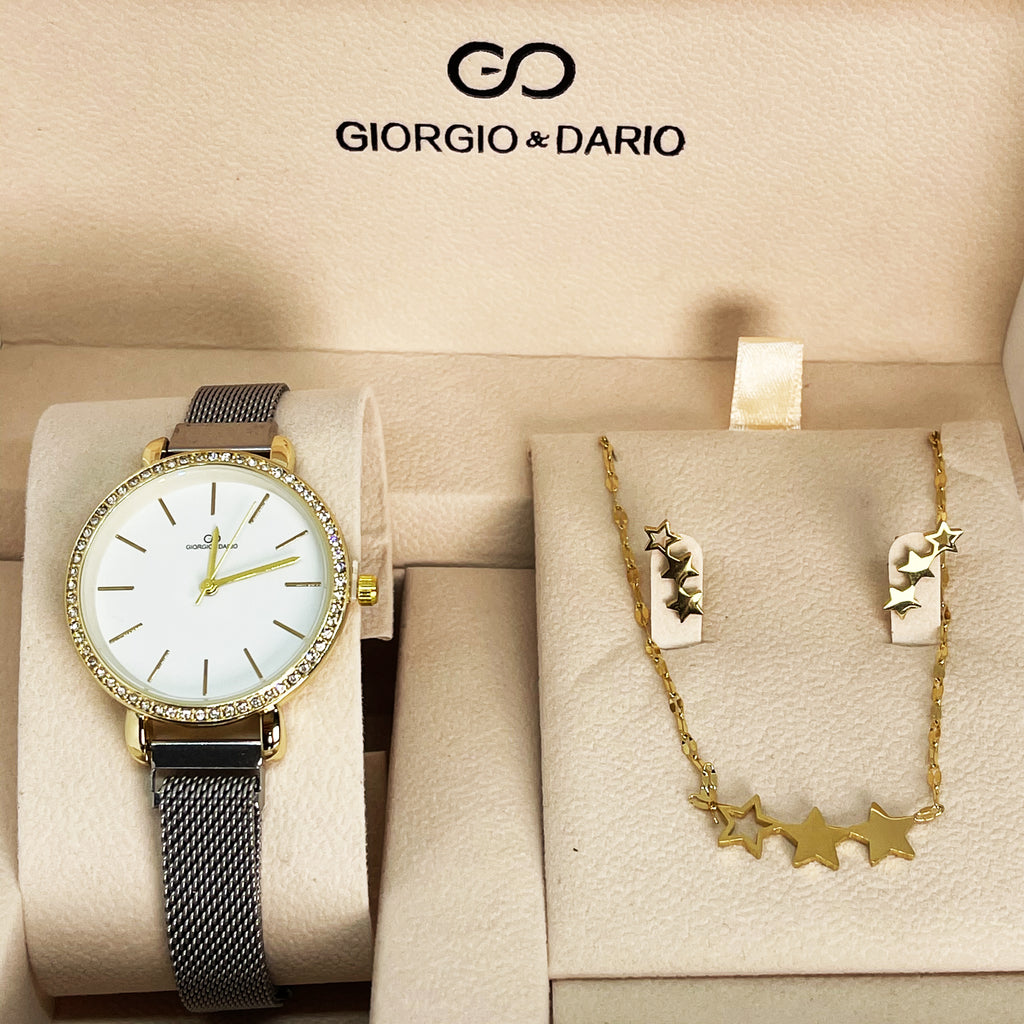Coffret Montre Giorgio & Dario 6211 avec Collier et Boucles d'oreilles Étoiles