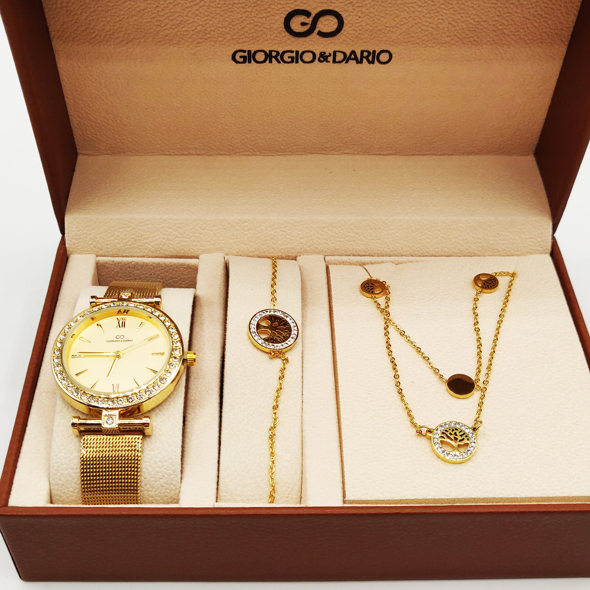 Coffret Giorgio & Dario 6306 Fond Doré avec Collier Double Eden et Bracelet Eden