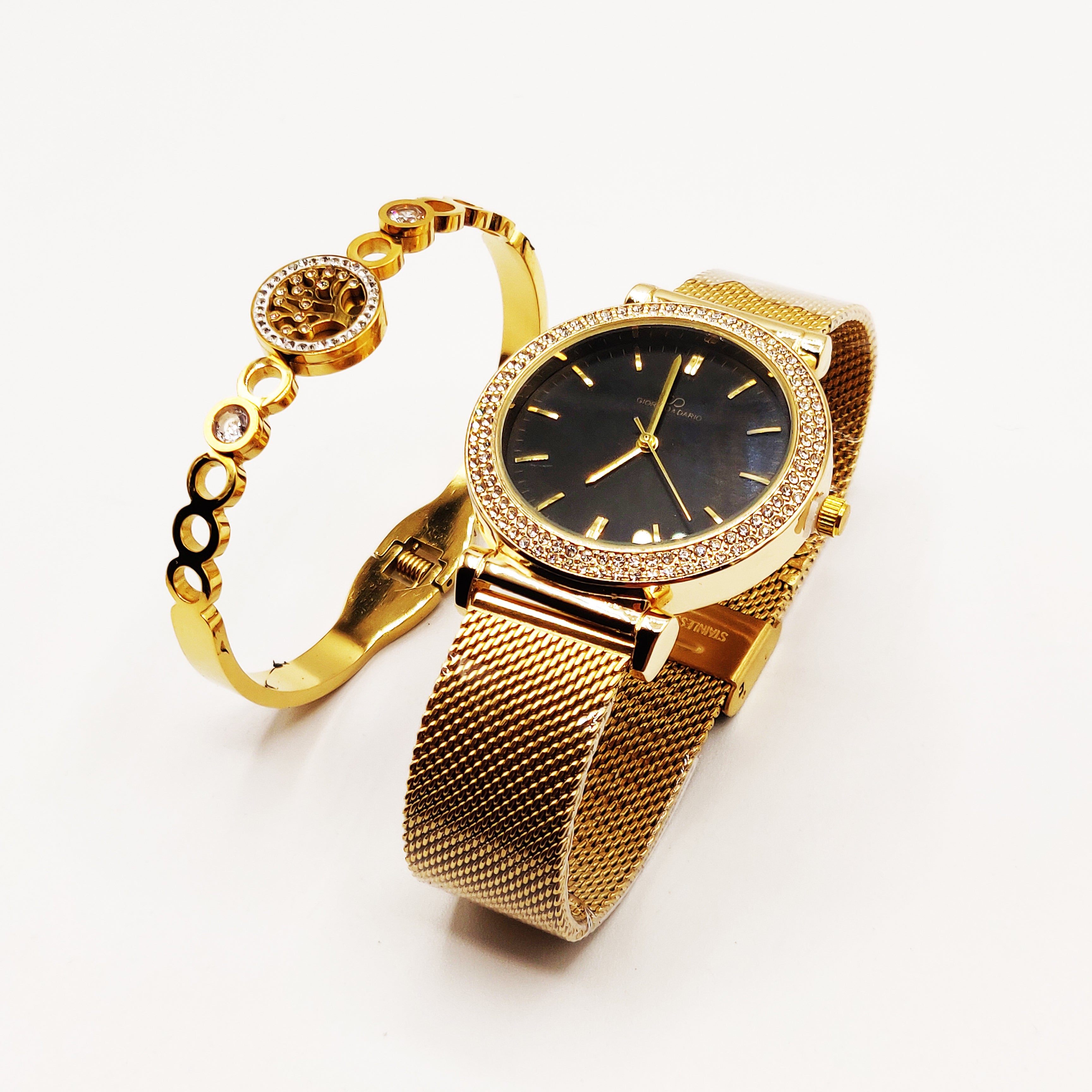 Coffret Montre Giorgio & Dario 6314 Fond Noir avec Bracelet Rigide Chaîne Eden